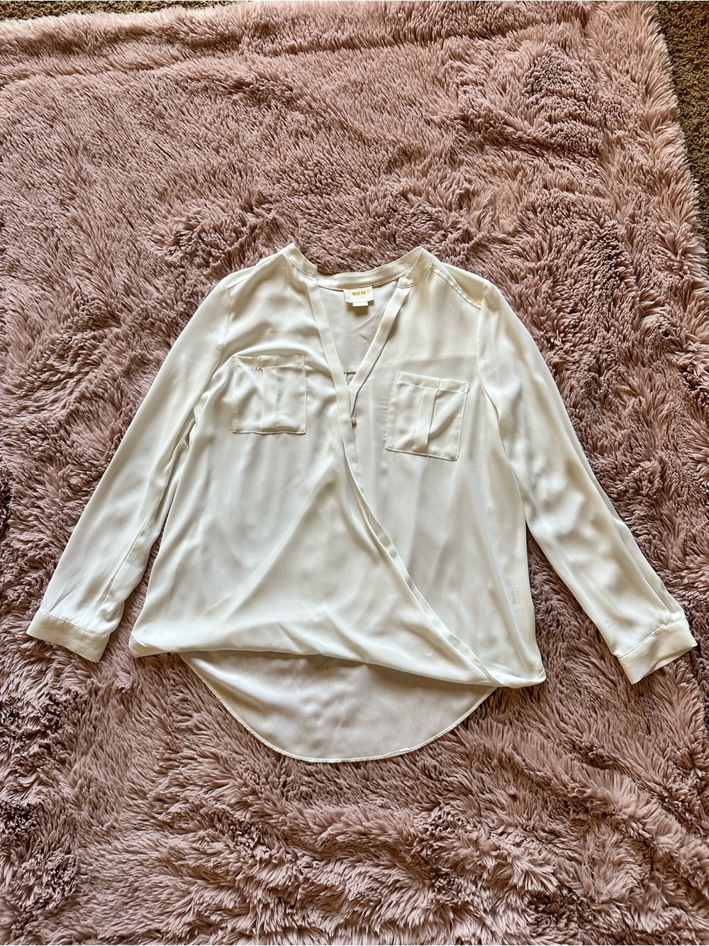 Maeve Cream Wrap-Front Blouse with Patch Pockets